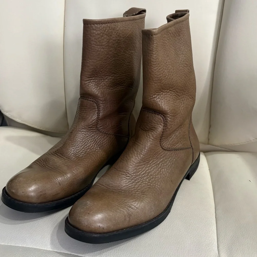 Coach Women’s Callan Pebble Leather Mid Calf Boots | Light Brown Boot | Size 6.5